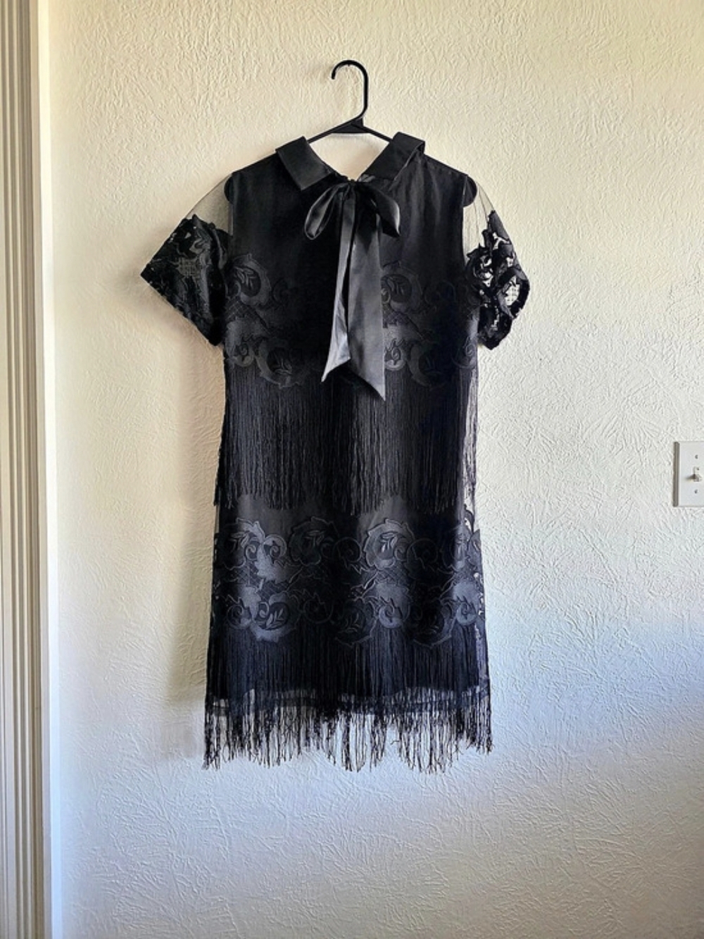 Gothic Maeve By Anthropologie Twofer Floral Fringe Mini Dress in Black Size M